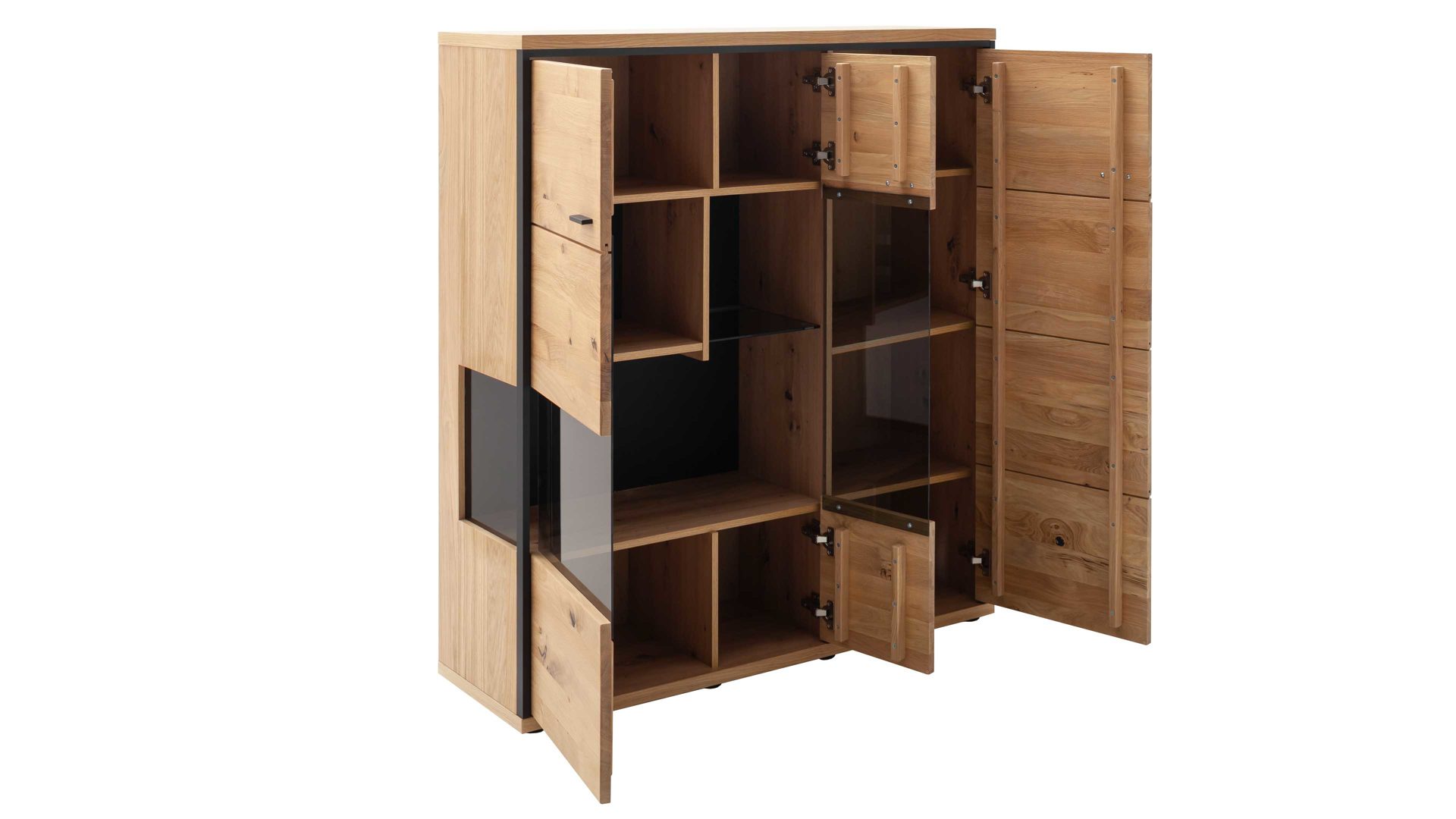 Highboard Mca furniture aus Holz in Holzfarben Wohnprogramm Bari - Highboard Asteiche Bianco – eine Tür, Breite ca. 123 cm