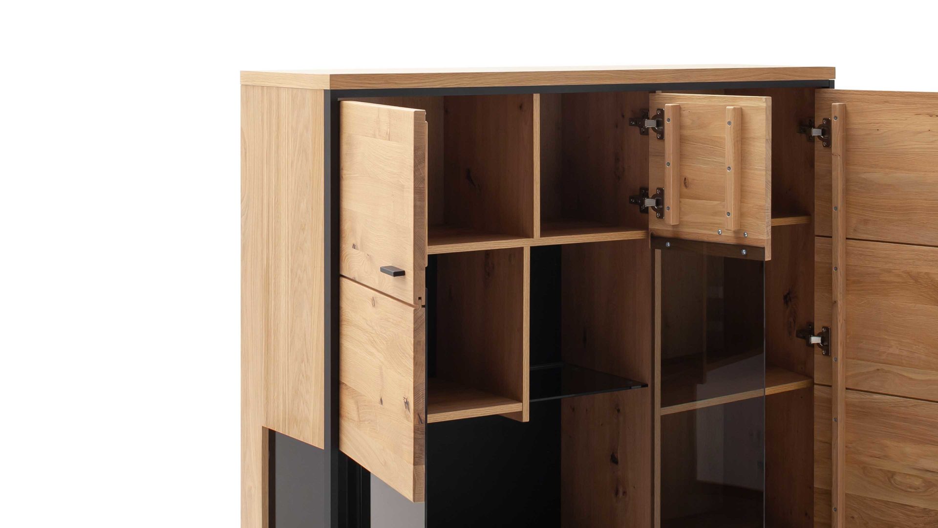 Highboard Mca furniture aus Holz in Holzfarben Wohnprogramm Bari - Highboard Asteiche Bianco – eine Tür, Breite ca. 123 cm