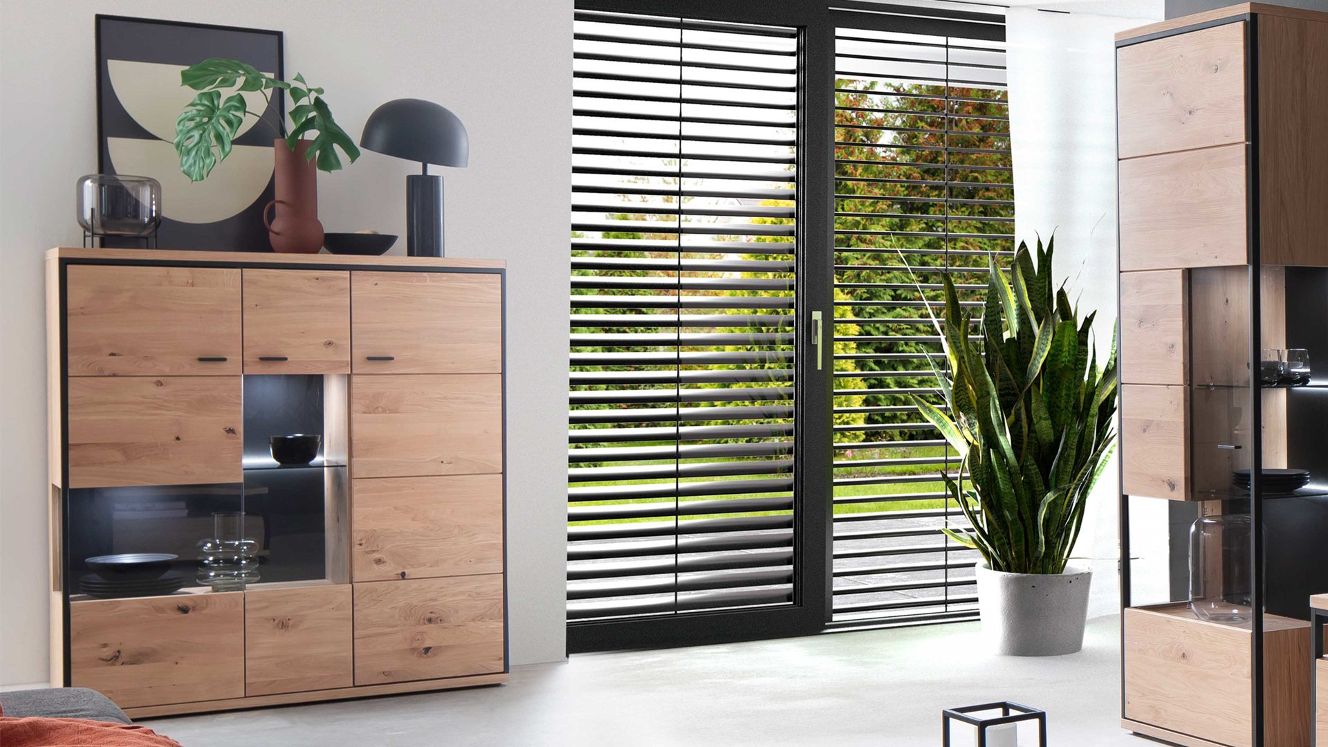 Highboard Mca direkt aus Holz in Holzfarben Wohnprogramm Bari - Highboard Asteiche Bianco – eine Tür, Breite ca. 123 cm