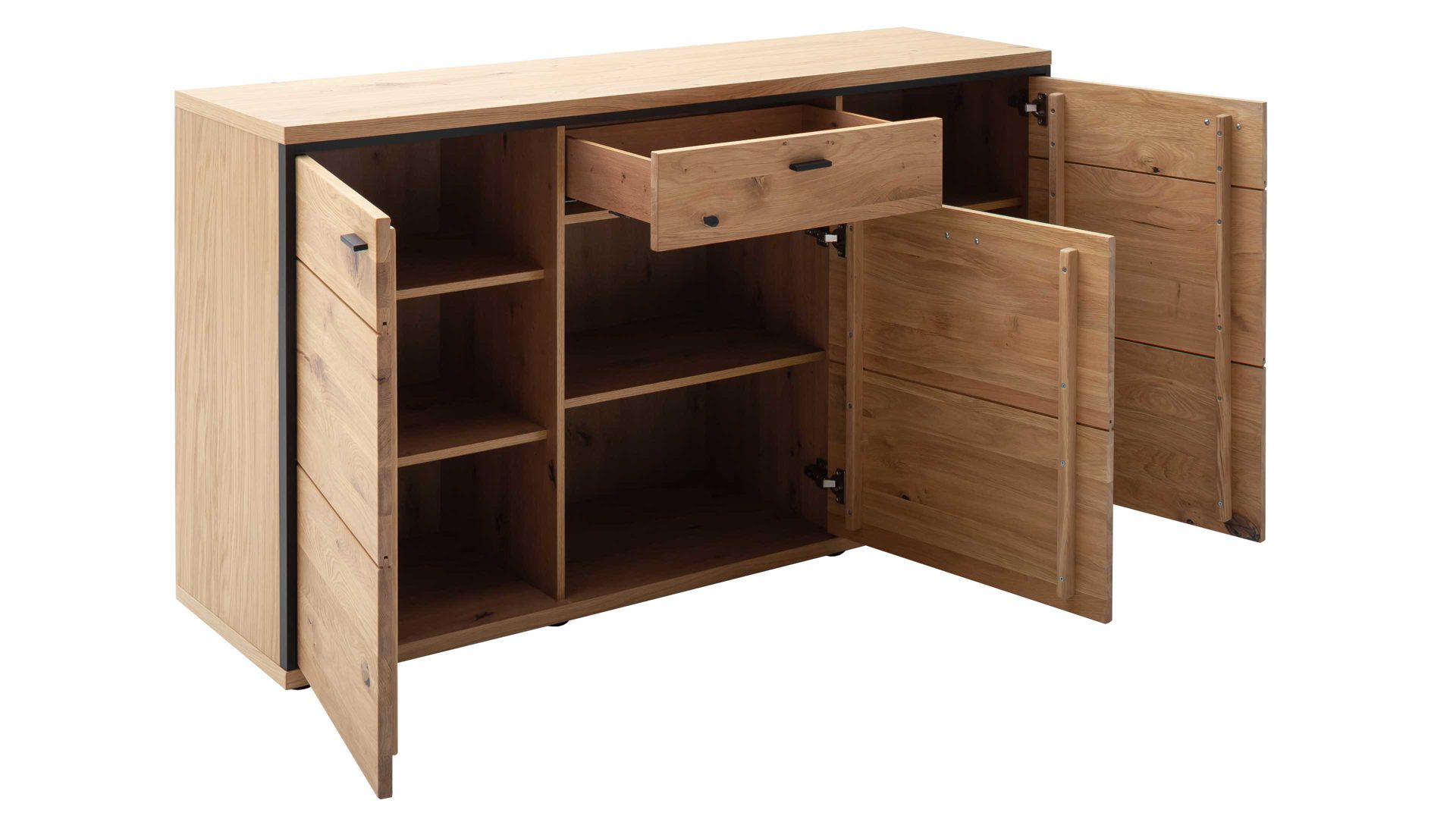 Sideboard Mca furniture aus Holz in Holzfarben Wohnprogramm Bari - Sideboard Asteiche Bianco – drei Türen, eine Schublade, Breite ca. 163 cm