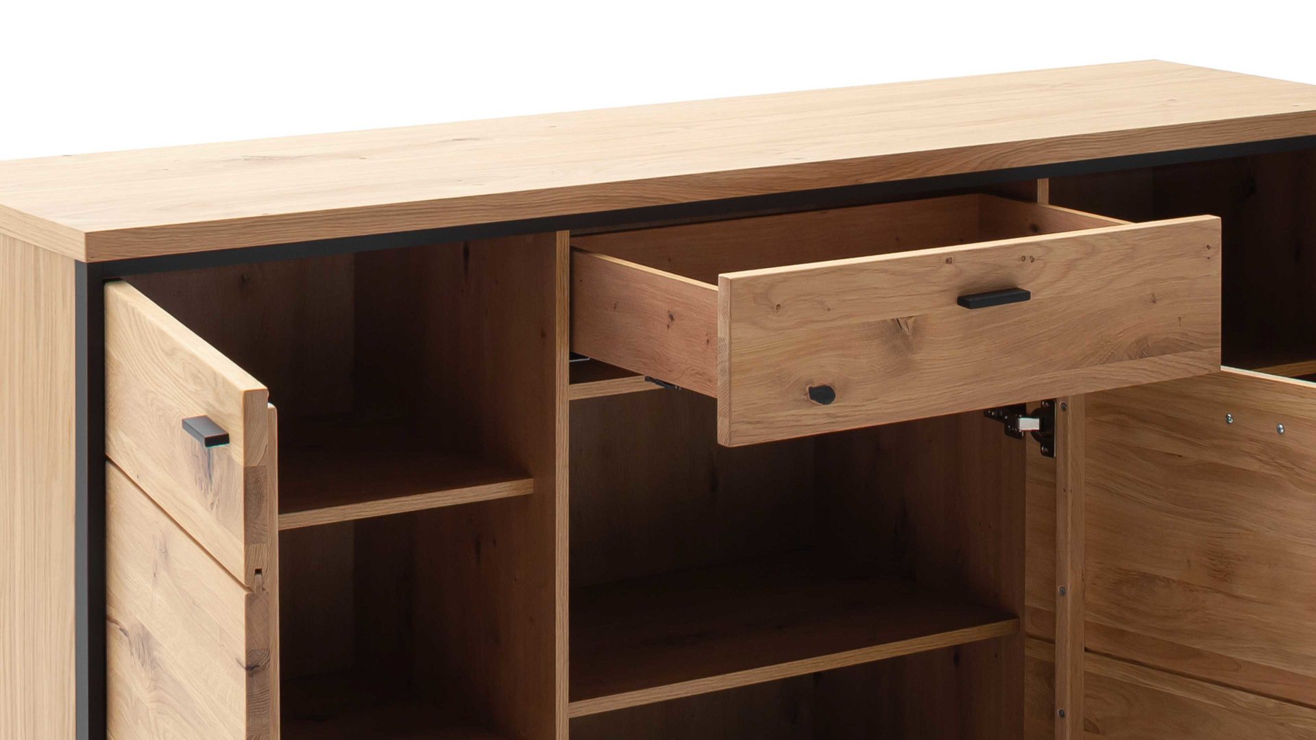 Sideboard Mca furniture aus Holz in Holzfarben Wohnprogramm Bari - Sideboard Asteiche Bianco – drei Türen, eine Schublade, Breite ca. 163 cm