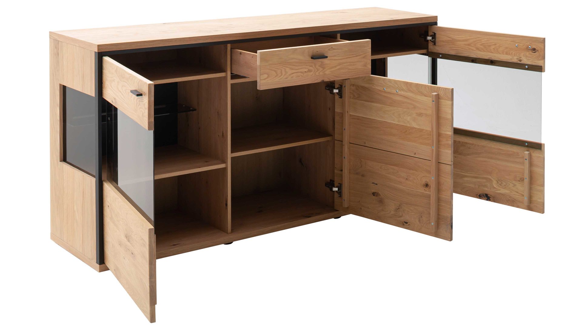 Sideboard Mca direkt aus Holz in Holzfarben Wohnprogramm Bari - Sideboard Asteiche Bianco – drei Türen, eine Schublade, Breite ca. 183 cm