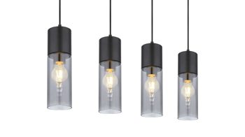 Pendelleuchte Globo lighting aus Metall in Schwarz GLOBO Leuchten Serie Annika - Hängelampe mattschwarz & Rauchglas - Länge ca. 80 cm