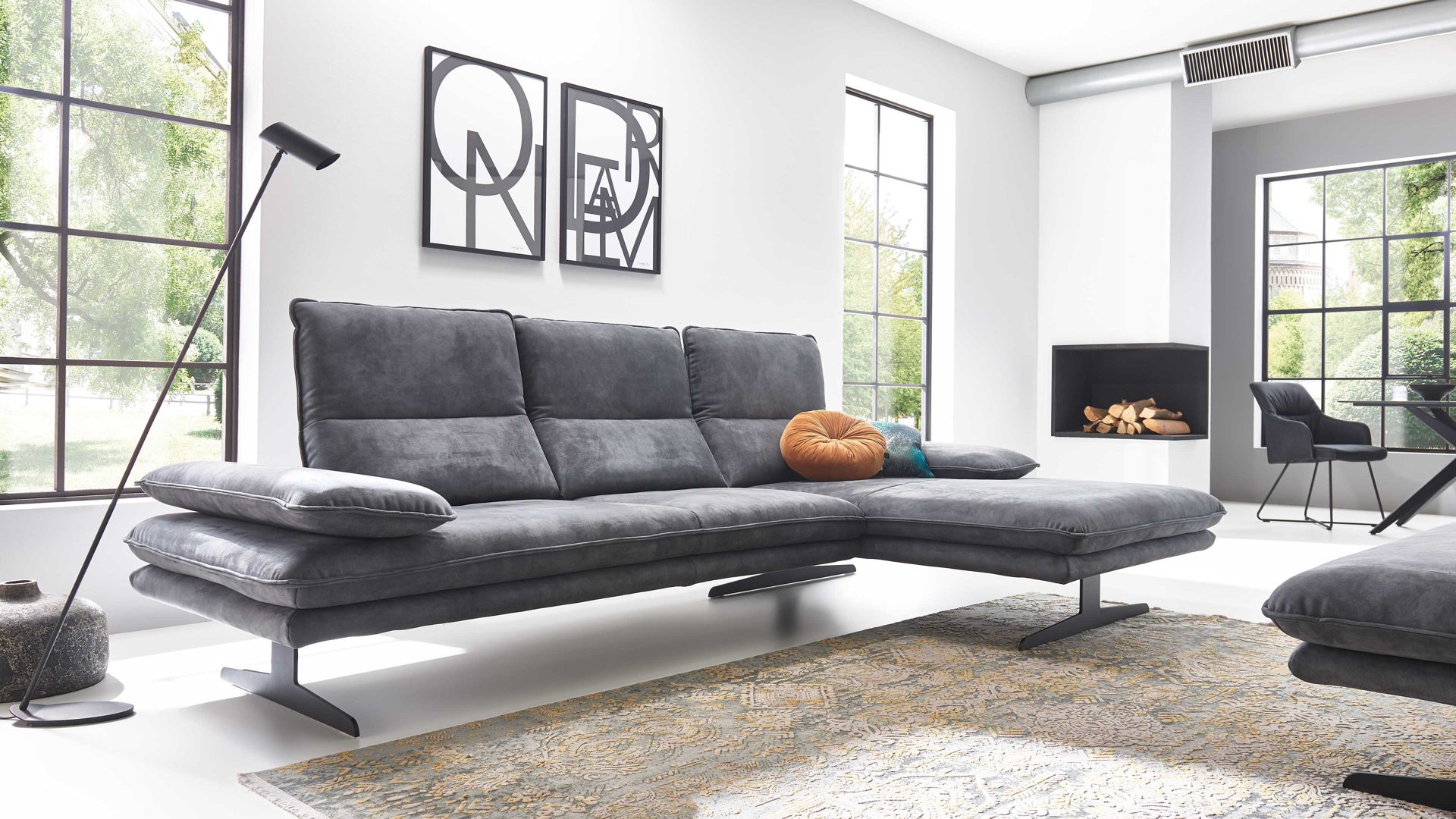 Ecksofa W.schillig i. i. aus Stoff in Dunkelgrau W.SCHILLIG Polsterserie Broadway - Ecksofa elephantgrauer Bezug V52 23 - Stellfläche ca. 291 x 164 cm