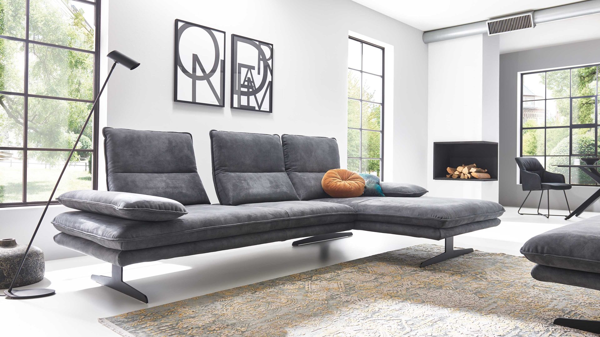 Ecksofa W.schillig i. i. aus Stoff in Dunkelgrau W.SCHILLIG Polsterserie Broadway - Ecksofa elephantgrauer Bezug V52 23 - Stellfläche ca. 291 x 164 cm