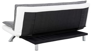 Schlafsofa Actona group aus Stoff in Grau Schlafsofa Faith - Schlafcouch als vielseitiges Polstermöbel hellgrauer Stoffbezug PorterYL26-16 & weißes Kunstleder, Chromfüße