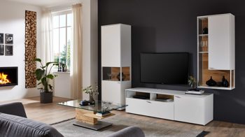 Wohnwand Venjakob aus Kunststoff in Weiß VENJAKOB Wohnprogramm Sentino 3000 - Wohnkombination kristallweiße matte Lackoberflächen – dreiteilig, Breite ca. 303 cm