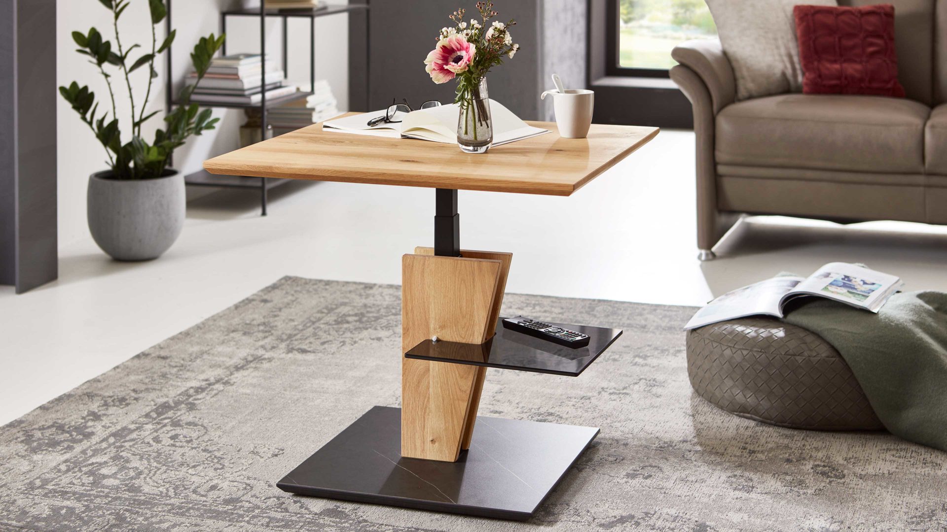 Couchtisch Vierhaus aus Holz in Holzfarben vierhaus Lift-Couchtisch Wildeiche & Marmara Nero - ca. 70 x 70 cm