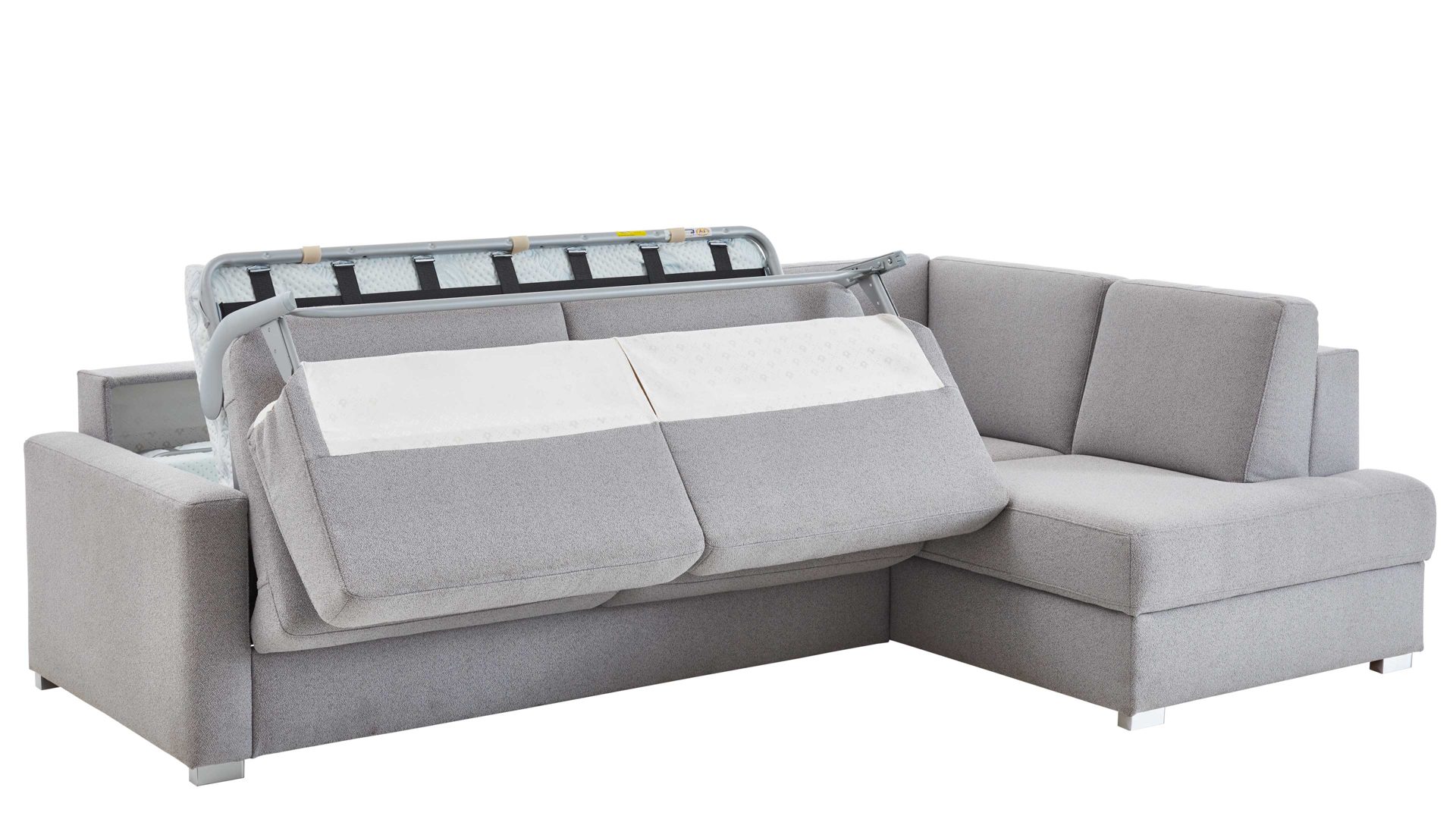 Ecksofa comfortmaster besser sitzen, liegen, leben aus Stoff in Hellgrau Comfortmaster Ecksofa Molto mit Faltbett-Funktion grauer Bezug 6368 & Chromfüße - Stellfläche ca. 285 x 176 cm