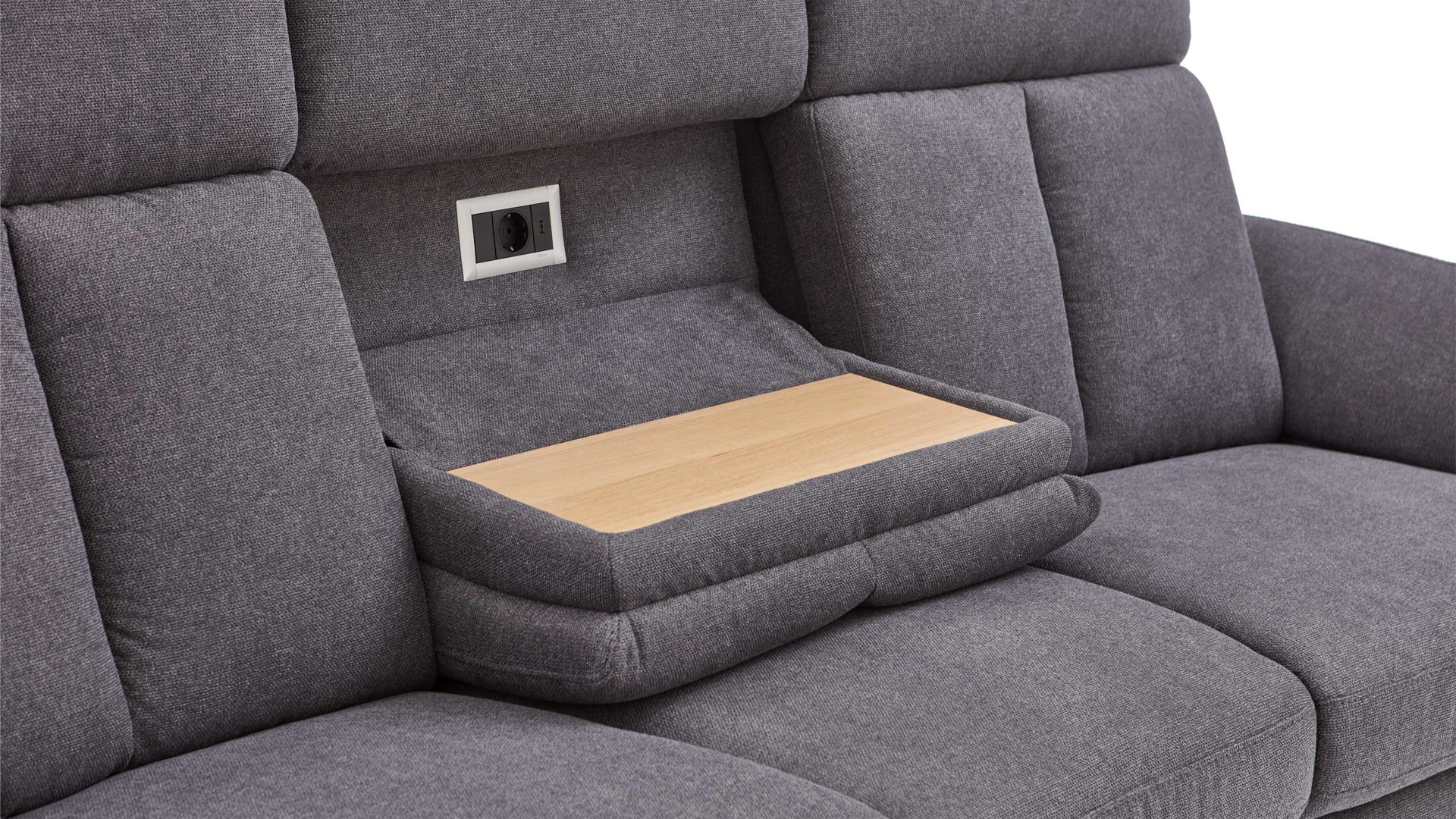 Dreisitzer OrthoSedis aus Stoff in Anthrazit Polsterprogramm OrthoSedis 4.0 - Rundsofa mit Funktionen anthrazitfarbener Stoffbezug Sofia clean - Länge ca. 235 cm