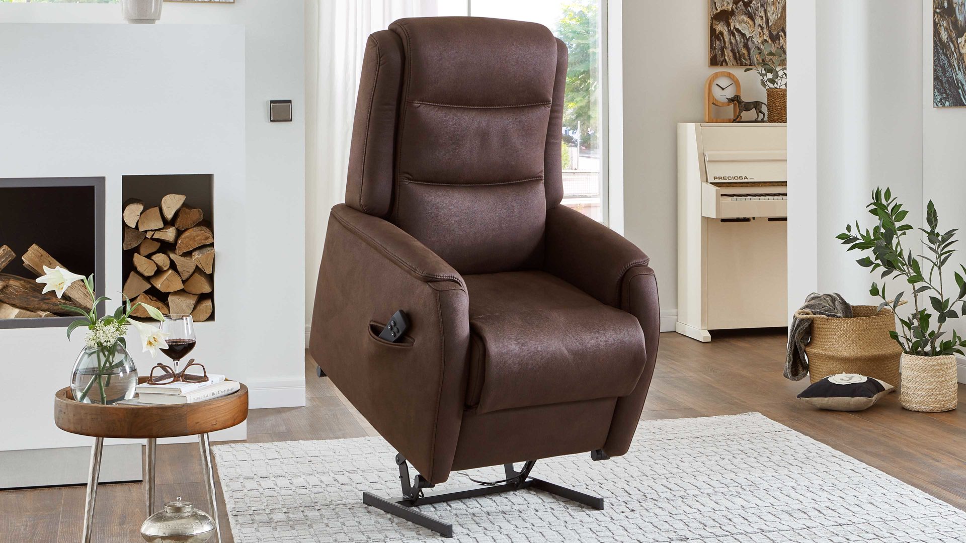 Fernsehsessel OrthoSedis aus Stoff in Dunkelbraun OrthoSedis OS-HU1111 - TV-Sessel A4 zwei Motoren - espressofarbene Mikrofaser