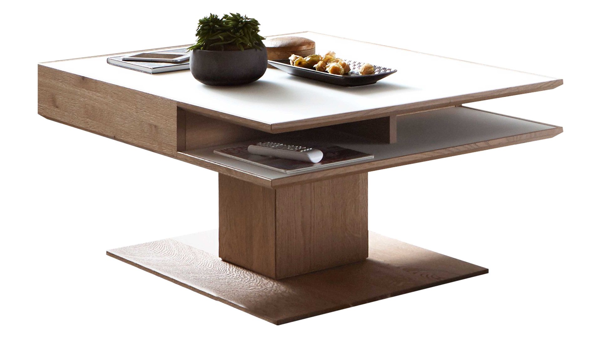 Couchtisch Hartmann aus Holz in Weiß hartmann Serie Caya - Couchtisch bzw. Wohnzimmertisch weißes Mattglas & Kerneiche – ca. 105 x 75 cm