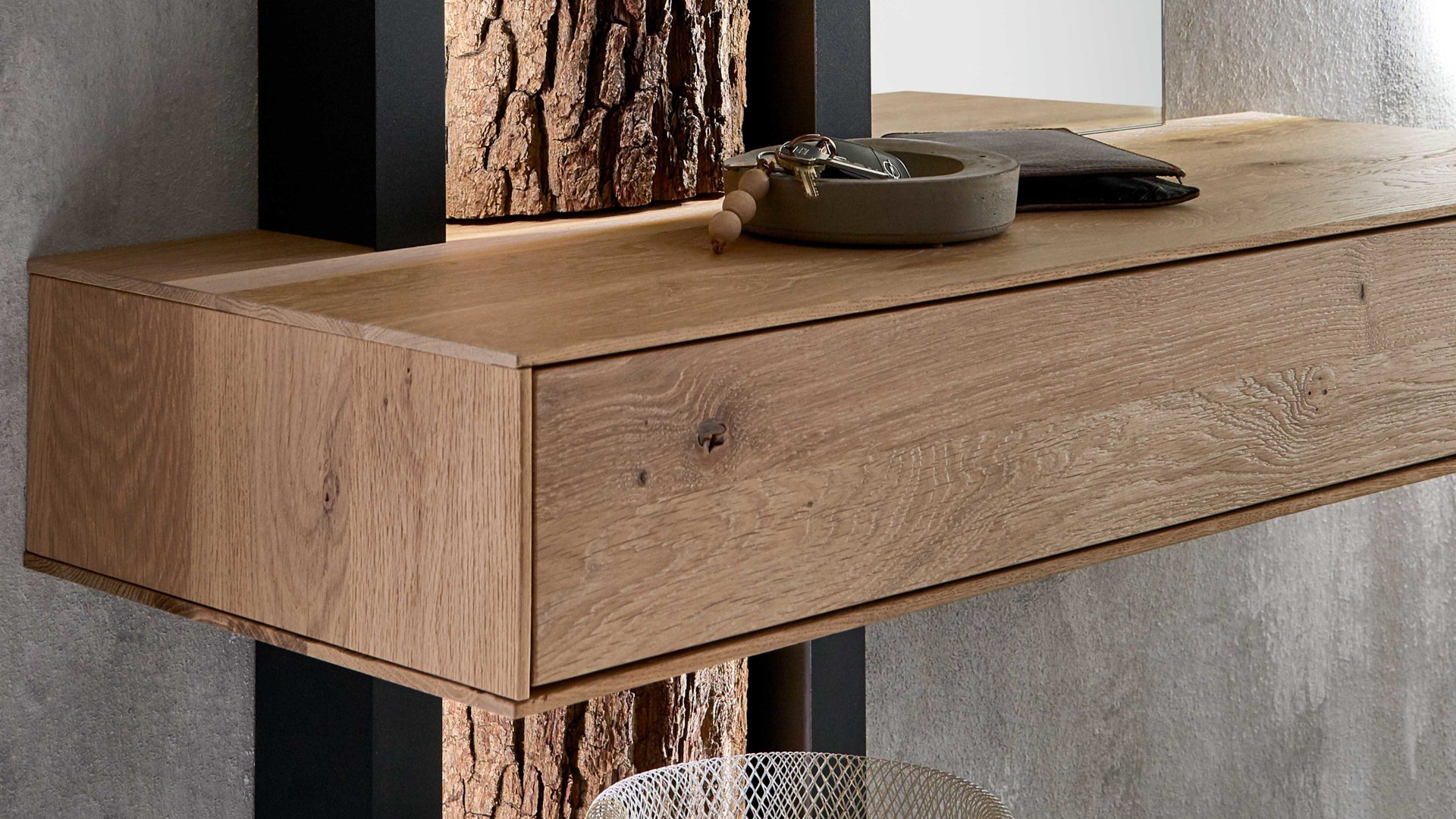 Regal Hartmann aus Holz in Holzfarben hartmann Garderobenprogramm Runa - Regalelement Rindenholz, Kerneiche & anthrazitfarbenes Metall