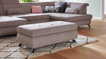 Funktionshocker modulmaster aus Stoff in Hellgrau Modulmaster MM-MP1109 - XXL-Funktionsocker granitfarbene Chenille Nemo & schwarze Metallfüße - ca. 129 x 64 cm