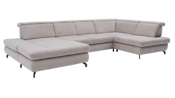 Ecksofa modulmaster aus Stoff in Hellgrau Modulmaster MM-MP1109 - Wohnlandschaft granitfarbene Chenille Nemo & schwarze Metallfüße - Stellfläche ca. 387 x 220 cm