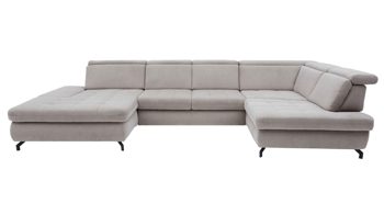 Ecksofa modulmaster aus Stoff in Hellgrau Modulmaster MM-MP1109 - Wohnlandschaft granitfarbene Chenille Nemo & schwarze Metallfüße - Stellfläche ca. 387 x 220 cm
