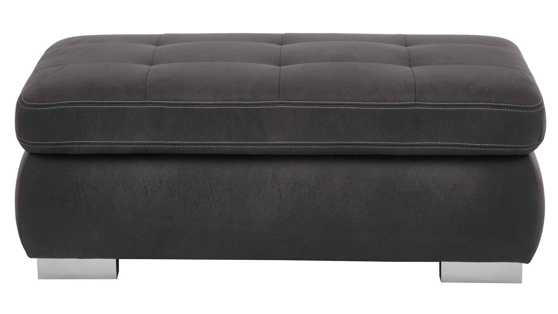 Polsterhocker modulmaster aus Stoff in Anthrazit Modulmaster MM-MP1061 - XXL-Hocker anthrazitfarbene Mikrofaser Saddle & glänzende Metallfüße - ca. 129 x 64 cm
