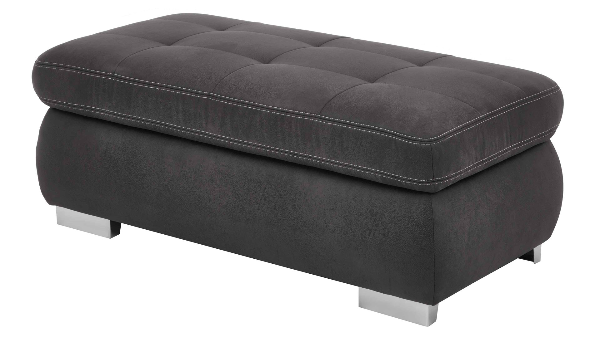 Polsterhocker modulmaster aus Stoff in Anthrazit Modulmaster MM-MP1061 - XXL-Hocker anthrazitfarbene Mikrofaser Saddle & glänzende Metallfüße - ca. 129 x 64 cm