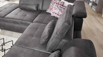 Ecksofa modulmaster aus Stoff in Anthrazit Modulmaster MM-MP1061 - Ecksofa anthrazitfarbene Mikrofaser Saddle & glänzende Metallfüße - Stellfläche ca. 244 x 320 cm