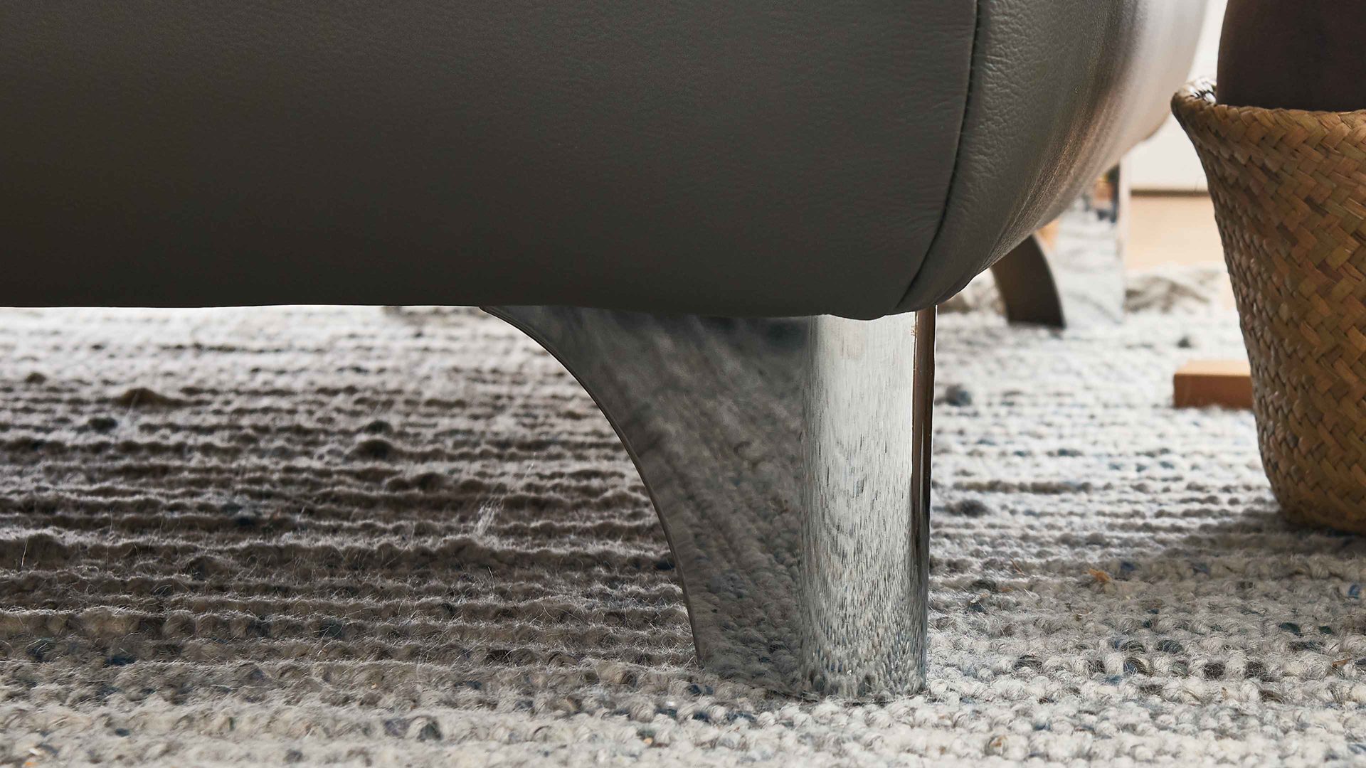 Ecksofa modulmaster aus Leder in Dunkelgrau Modulmaster MM-PN1078 - Ecksofa graues Leder Torro &amp; glänzende Winkelfüße - Stellfläche ca. 283 x 211 cm