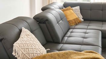Ecksofa modulmaster aus Leder in Dunkelgrau Modulmaster MM-PN1078 - Ecksofa graues Leder Torro & glänzende Winkelfüße - Stellfläche ca. 283 x 211 cm