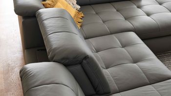 Ecksofa modulmaster aus Leder in Dunkelgrau Modulmaster MM-PN1078 - Ecksofa graues Leder Torro &amp; glänzende Winkelfüße - Stellfläche ca. 283 x 211 cm