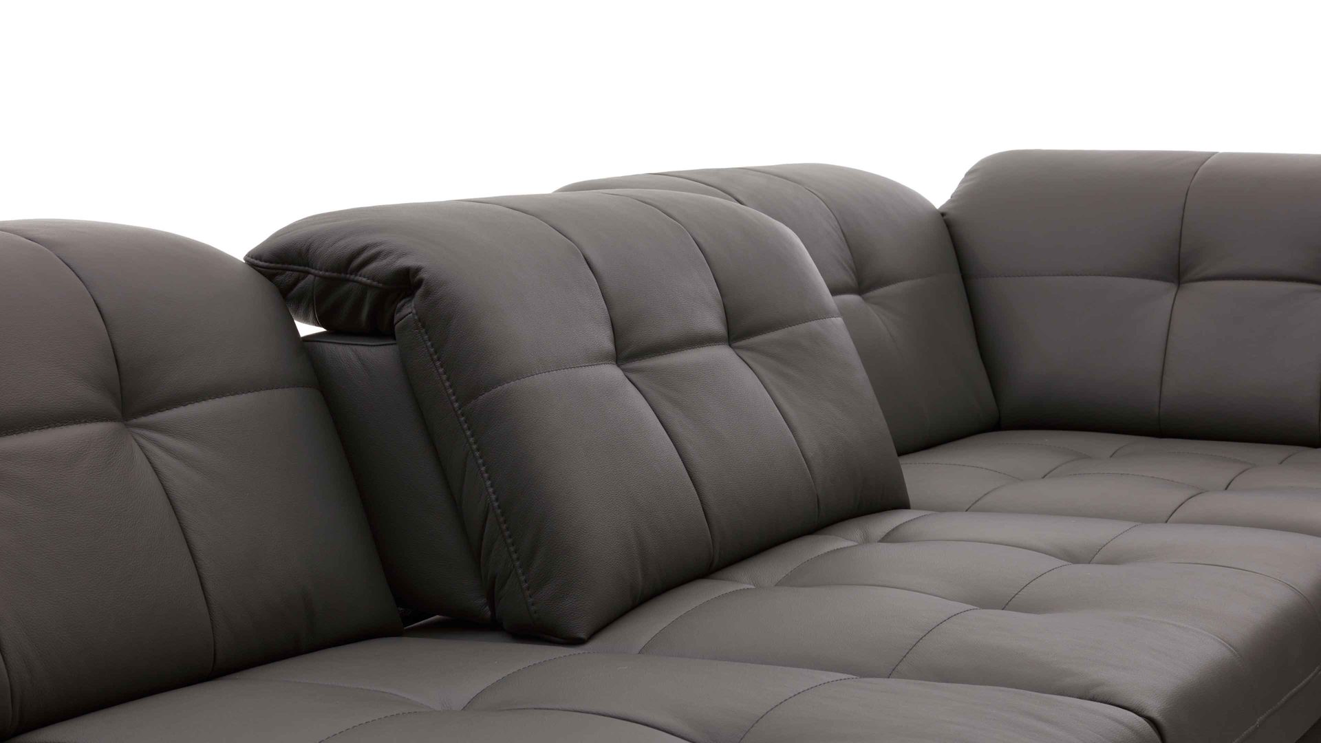 Ecksofa modulmaster aus Leder in Dunkelgrau Modulmaster MM-PN1078 - Ecksofa graues Leder Torro &amp; glänzende Winkelfüße - Stellfläche ca. 283 x 211 cm