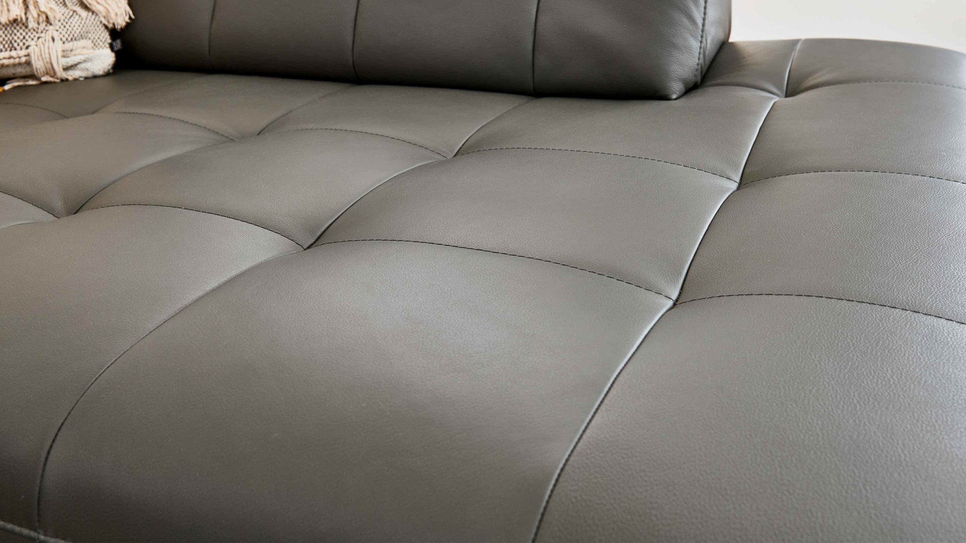 Ecksofa modulmaster aus Leder in Dunkelgrau Modulmaster MM-PN1078 - Ecksofa graues Leder Torro &amp; glänzende Winkelfüße - Stellfläche ca. 283 x 211 cm