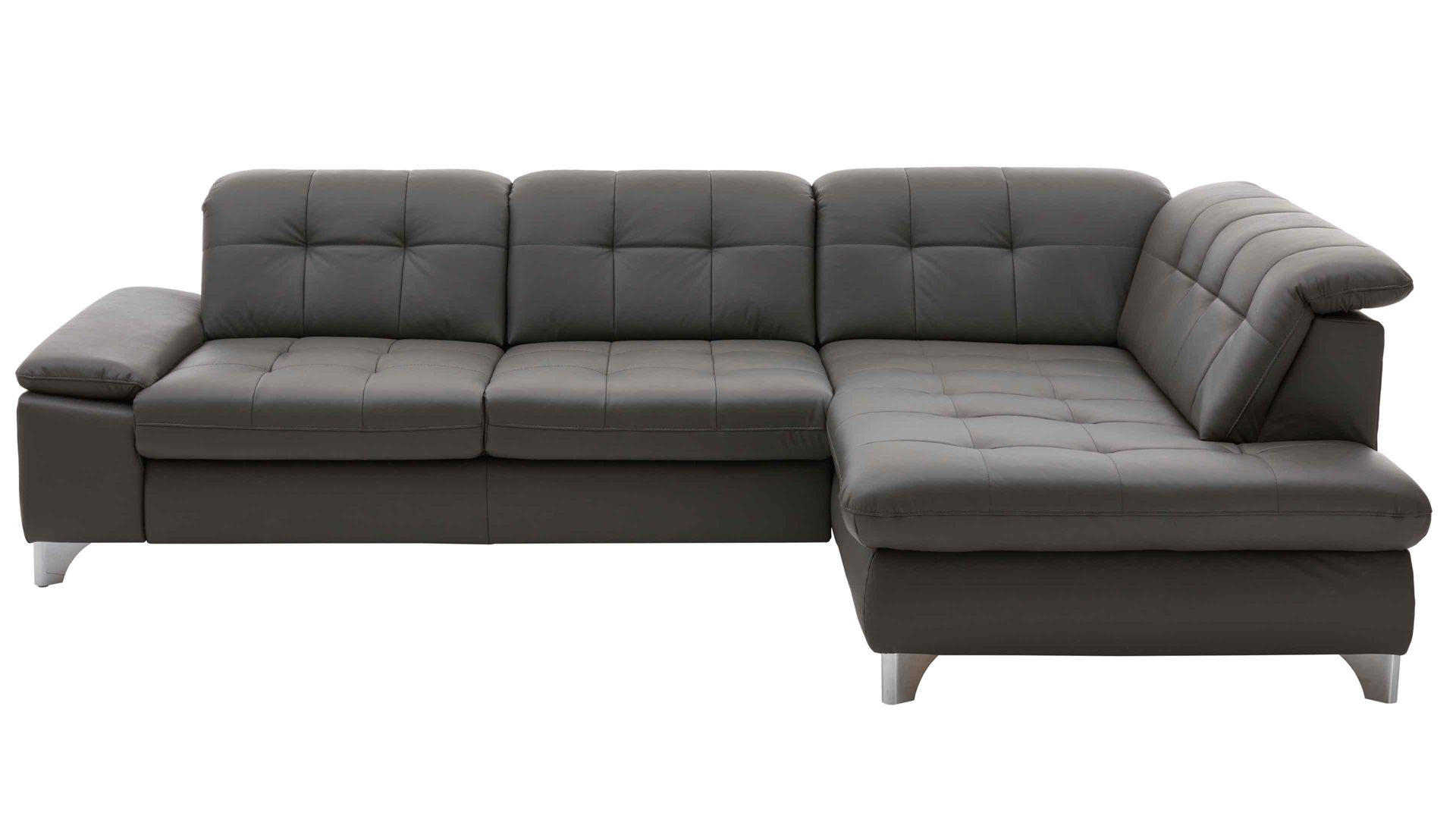 Ecksofa modulmaster aus Leder in Dunkelgrau Modulmaster MM-PN1078 - Ecksofa graues Leder Torro &amp; glänzende Winkelfüße - Stellfläche ca. 283 x 211 cm