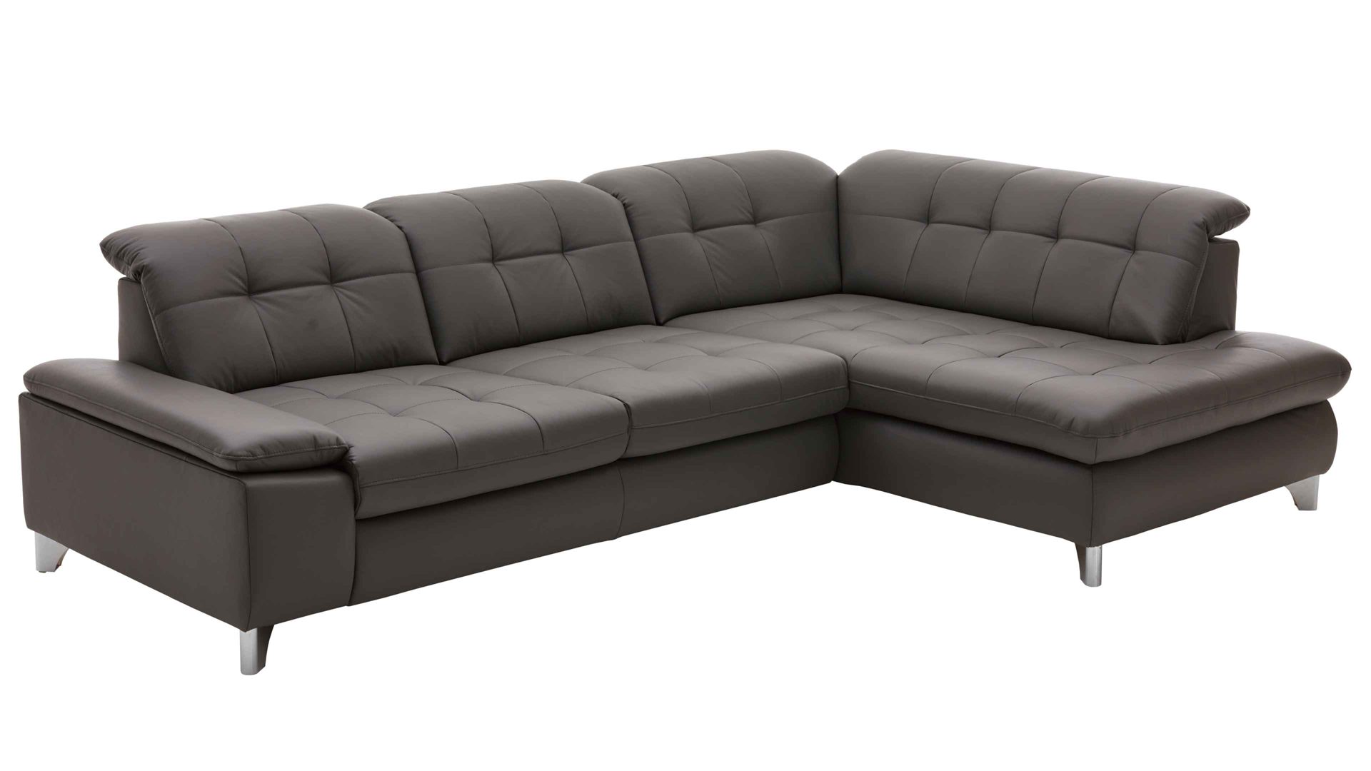 Ecksofa modulmaster aus Leder in Dunkelgrau Modulmaster MM-PN1078 - Ecksofa graues Leder Torro &amp; glänzende Winkelfüße - Stellfläche ca. 283 x 211 cm