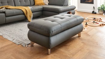 Funktionshocker modulmaster aus Leder in Dunkelgrau Modulmaster MM-PN1078 - XXL-Funktionsocker graues Leder Torro & glänzende Winkelfüße - ca. 129 x 64 cm