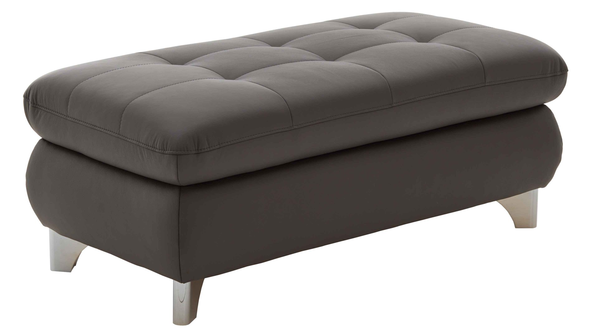 Polsterhocker modulmaster aus Leder in Dunkelgrau Modulmaster MM-PN1078 - XXL-Hocker graues Leder Torro & glänzende Winkelfüße - ca. 129 x 64 cm