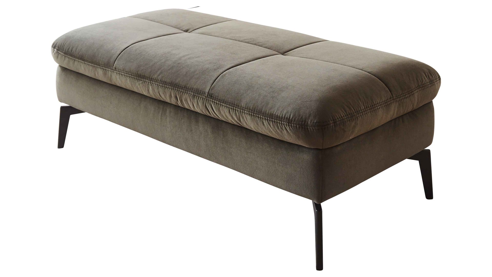 Polsterhocker modulmaster aus Stoff in Dunkelgrün Modulmaster MM-ZE1156 - XXL-Hocker olivgrüne Wirkware Salsa & schwarze Metallfüße - ca. 130 x 65 cm