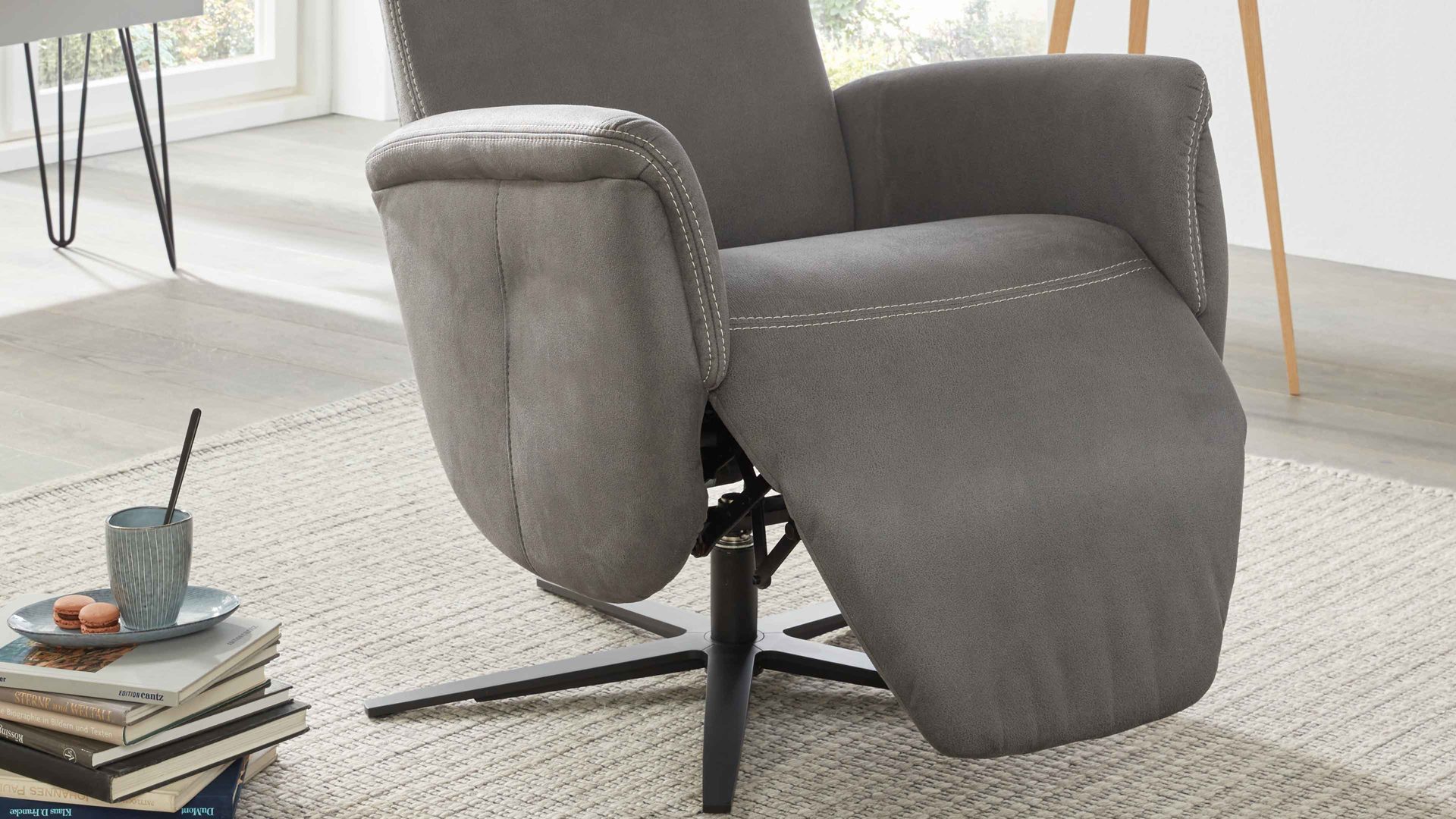 Relaxsessel modulmaster aus Stoff in Anthrazit Modulmaster MM-ZE1062 - Relaxsessel 1DRF anthrazitfarbener Stoffbezug Deluxe & schwarzer Sternfuß AD4S