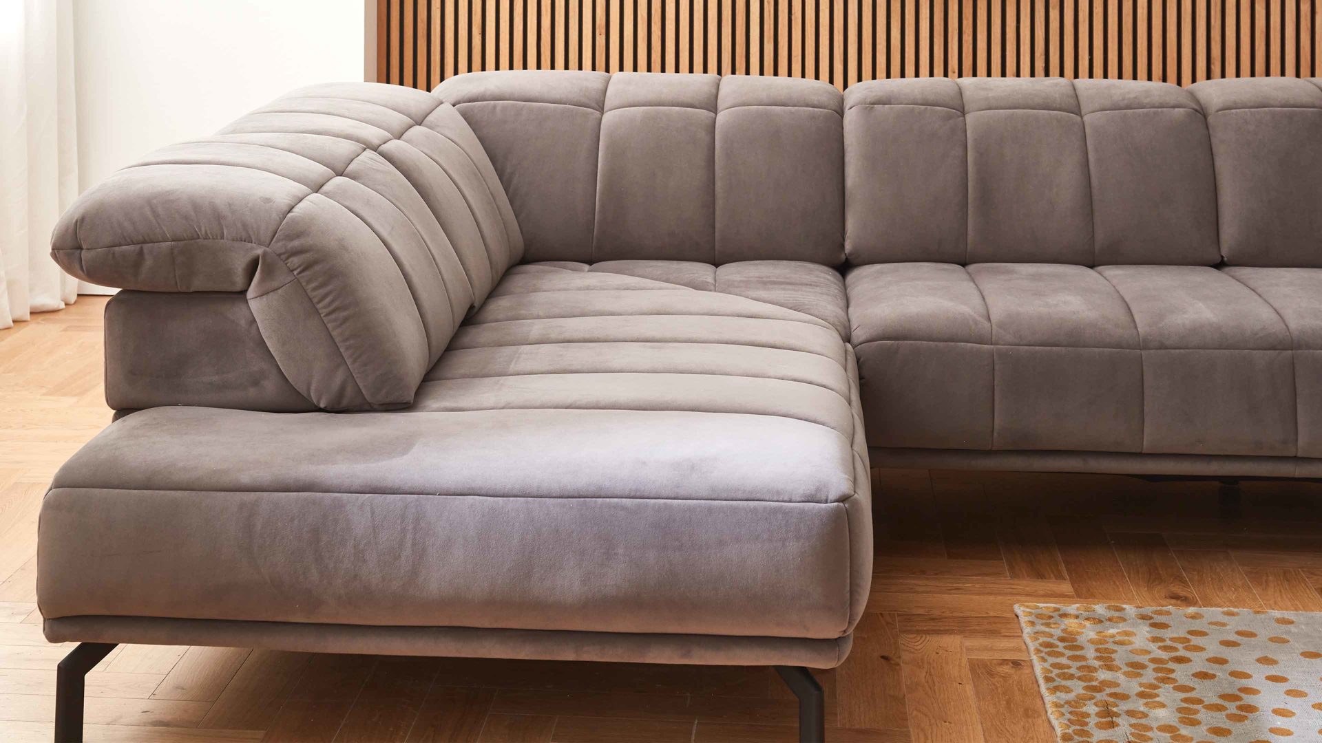 Ecksofa modulmaster aus Stoff in Grau Modulmaster MM-MP1152 - Wohnlandschaft graue Wirkware Salsa & schwarze Metallfüße - Stellfläche ca. 212 x 383 cm