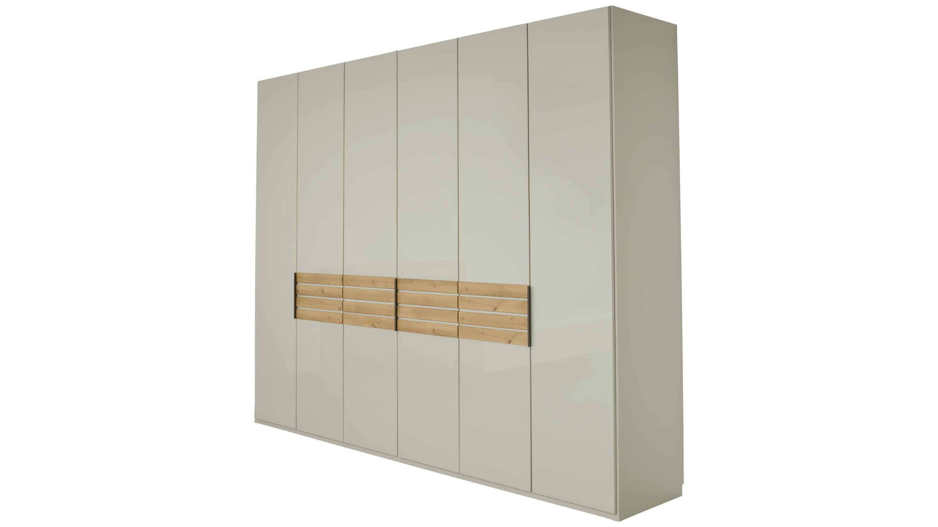 Kleiderschrank Interliving aus Holz in Hellgrau Interliving Schlafzimmer Serie 1026 – Kleiderschrank Champagner & Eiche bianco - sechs Türen, Breite ca. 300 cm