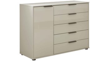 Kombikommode Interliving aus Holz in Hellgrau Interliving Schlafzimmer Serie 1026 – Kombikommode Champagner & Eiche bianco - fünf Türen, eine Schublade, Breite ca. 120 cm
