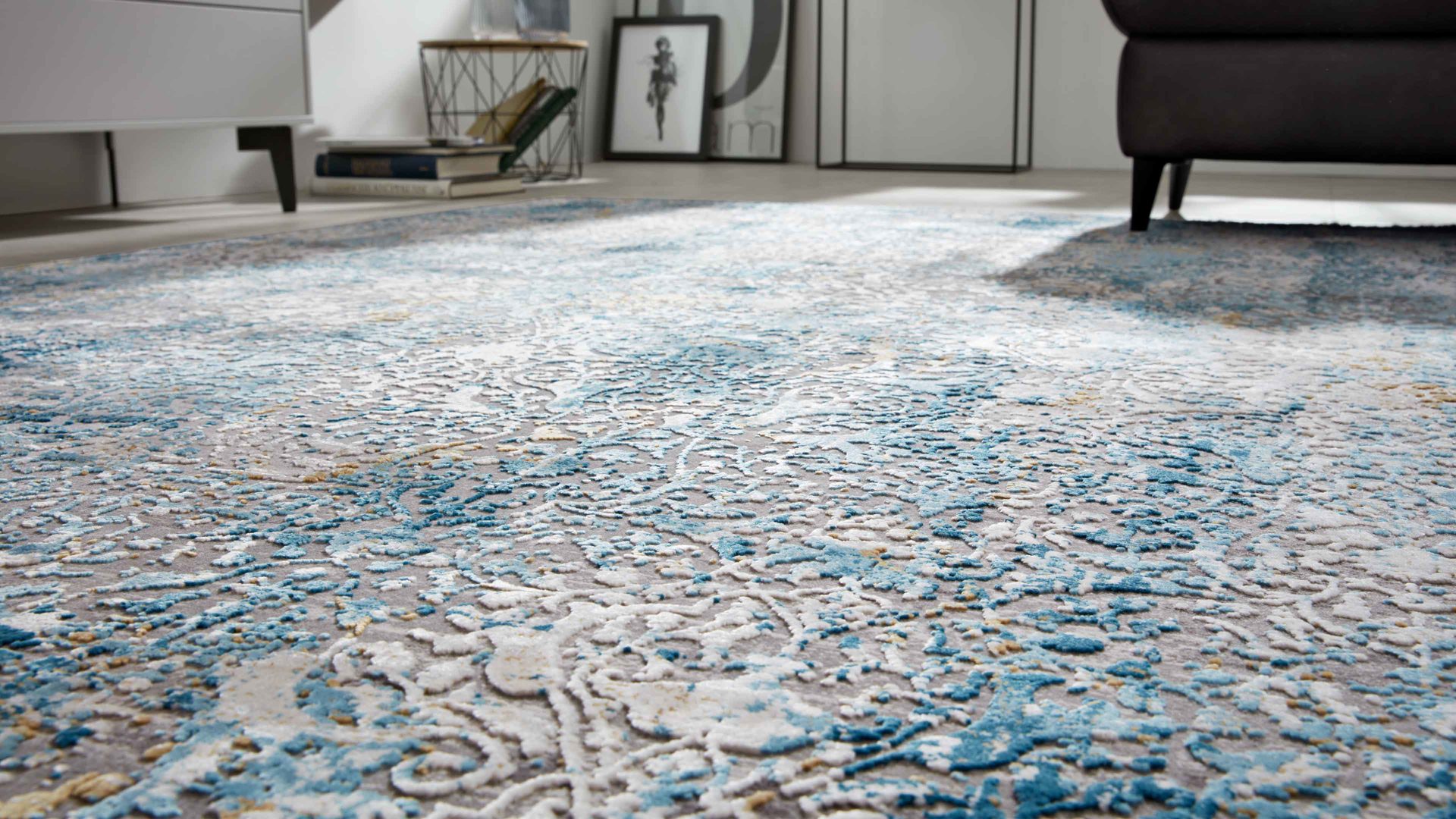 Webteppich Interliving aus Mischgewebe in Blau Interliving Teppich Serie L-8700 Grau-Blau – ca. 140 x 200 cm