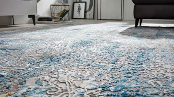 Webteppich Interliving aus Mischgewebe in Blau Interliving Teppich Serie L-8700 Grau-Blau – ca. 67 x 130 cm