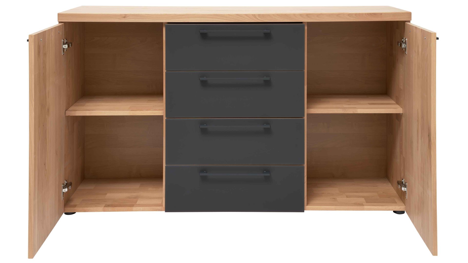 Kombikommode Interliving aus Holz in Holzfarben Interliving Schlafzimmer Serie 1028 – Kombikommode 2150MG Erle & Carbon – zwei Türen, vier Schubladen, Breite ca. 149 cm