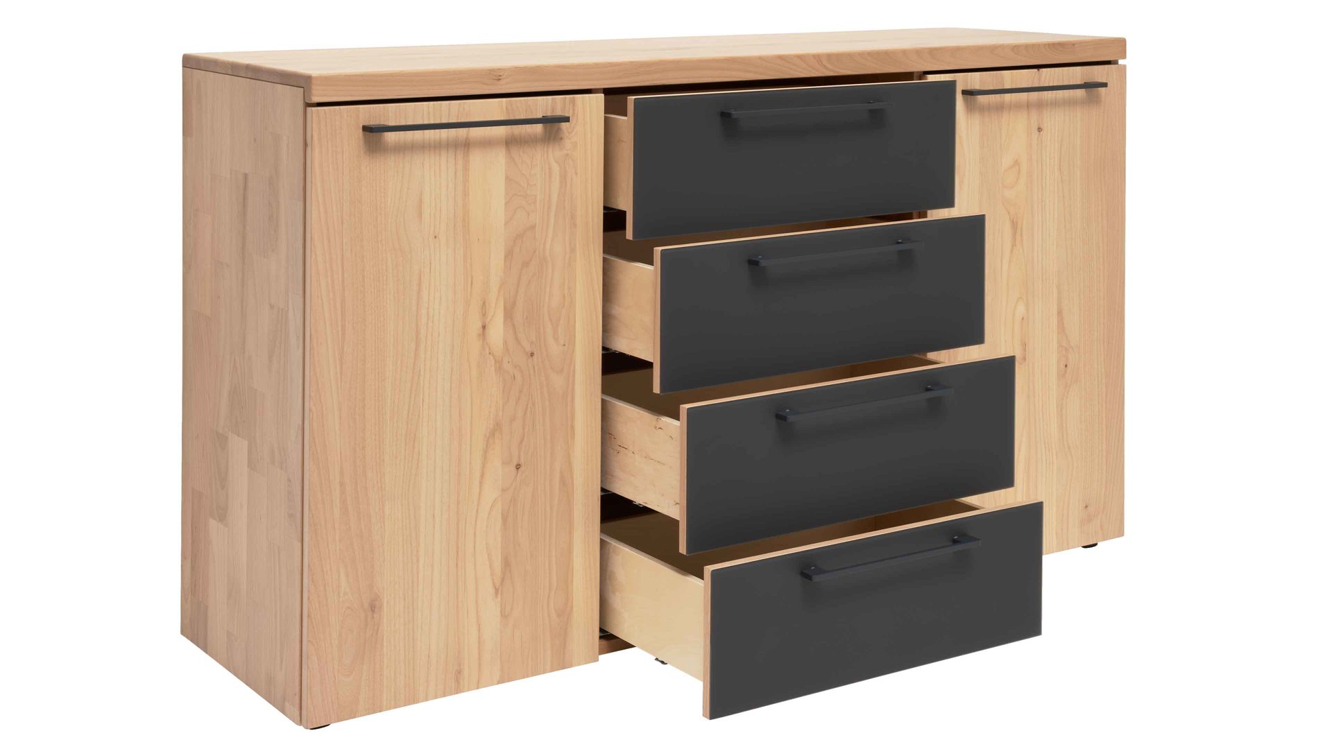 Kombikommode Interliving aus Holz in Holzfarben Interliving Schlafzimmer Serie 1028 – Kombikommode Erle & Carbon – zwei Türen, vier Schubladen, Breite ca. 149 cm