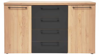 Kombikommode Interliving aus Holz in Holzfarben Interliving Schlafzimmer Serie 1028 – Kombikommode Erle & Carbon – zwei Türen, vier Schubladen, Breite ca. 149 cm