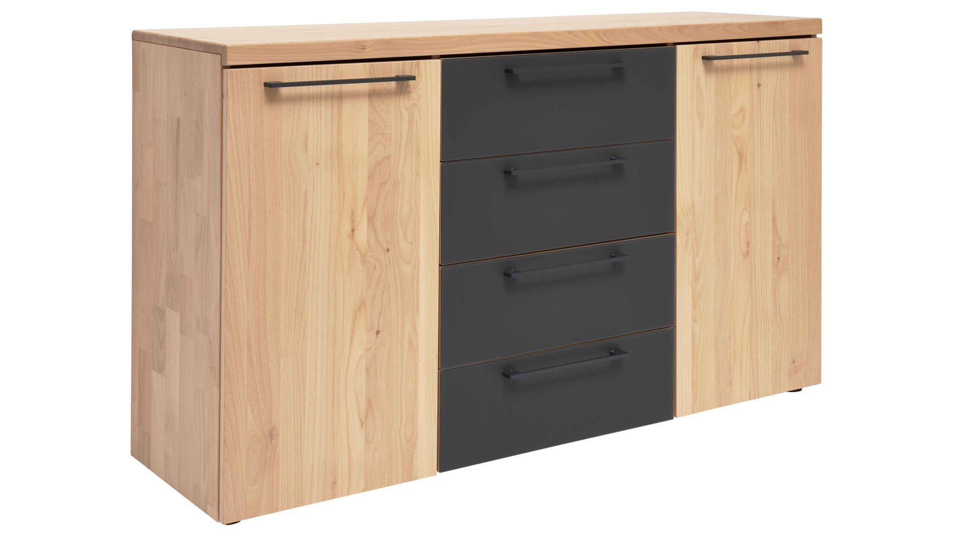 Kombikommode Interliving aus Holz in Holzfarben Interliving Schlafzimmer Serie 1028 – Kombikommode Erle & Carbon – zwei Türen, vier Schubladen, Breite ca. 149 cm
