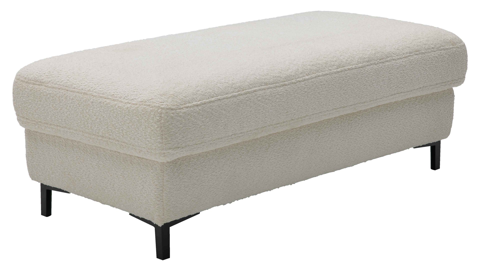Polsterhocker Interliving aus Stoff in Weiß Interliving Sofa Serie 4054 – XXL-Hocker naturweiße Chenille & schwarze Metallfüße – ca. 130 x 60 cm