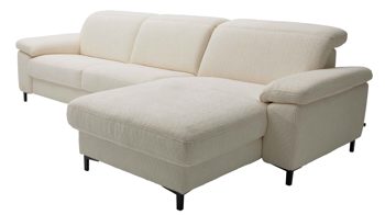 Ecksofa Interliving aus Stoff in Weiß Interliving Sofa Serie 4054 – Ecksofa naturweiße Chenille Kama & schwarze Metallfüße – Stellfläche ca. 279 x 176 cm