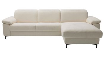 Ecksofa Interliving aus Stoff in Weiß Interliving Sofa Serie 4054 – Ecksofa naturweiße Chenille Kama & schwarze Metallfüße – Stellfläche ca. 279 x 176 cm