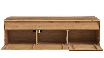 Wohnwand Decker aus Holz in Holzfarben Wohnkombination biancofarbene Wildeiche – vierteilig, Breite ca. 344 cm