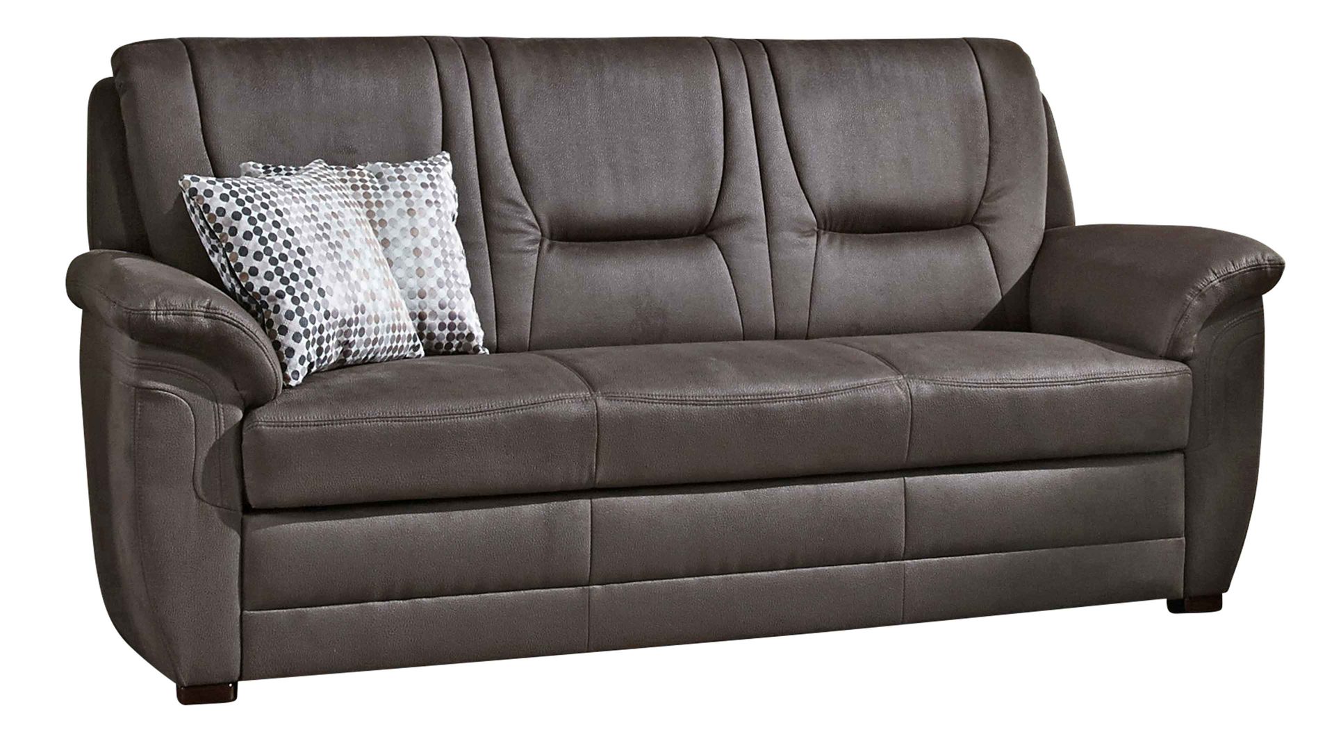 3-2 (auch 2,5) modulmaster aus Stoff in Dunkelbraun Modulmaster Polstergarnitur MM-PP1013 mit Federkern nougatfarbene Mikrofaser Holiday & antikfarbene Holzfüße – zweiteilig