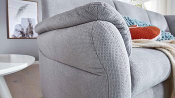 Ecksofa modulmaster aus Stoff in Hellgrau Modulmaster MM-PP1013 - Polsterecke silberfarbene Chenille & Alufüße - Stellfläche ca. 253 x 273 cm