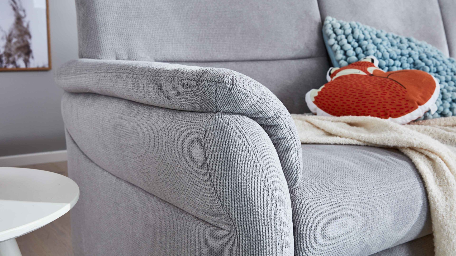 Ecksofa modulmaster aus Stoff in Hellgrau Modulmaster MM-PP1013 - Polsterecke silberfarbene Chenille & Alufüße - Stellfläche ca. 253 x 273 cm